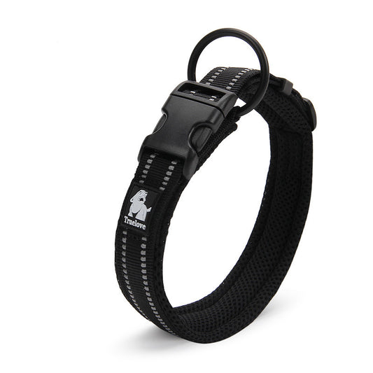 LumiLeash Describe: Type: reflective 3M soft padded dog collar Material: mesh, nylon, 3M reflective Color: orange, black, neon yellow, blue, fuchsia... Feature: 1. The nylon webbing with 3M reflective material ensures good visibility and safety when walki