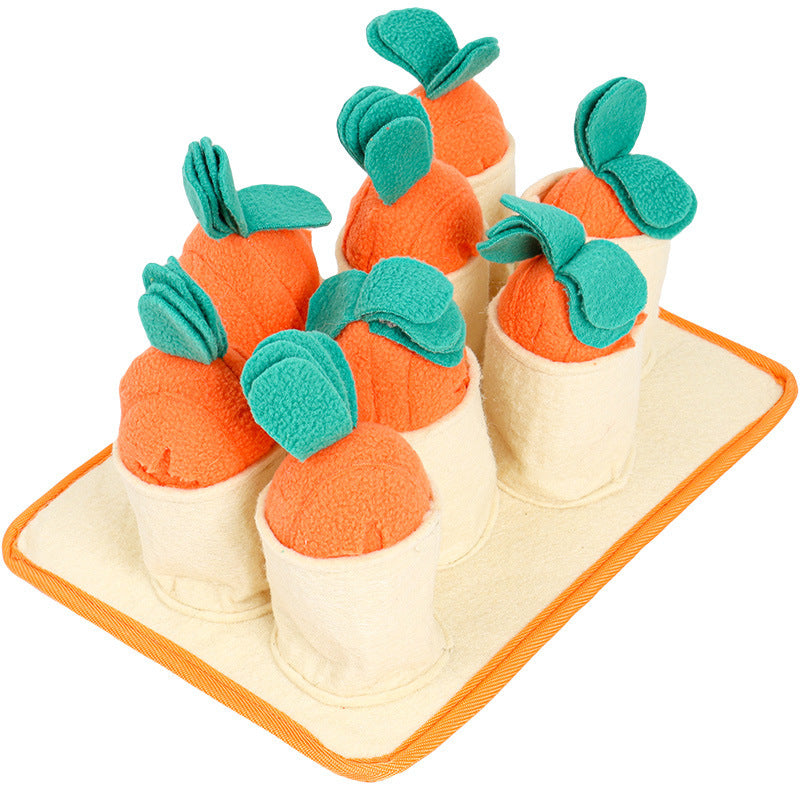 Root & Reward™ – Interactive Pet Toy Product information: Product category: Bite toys Material: Polar fleece + felt cloth Specification: Yellow orange Pull radish game puzzle dog toy slow food leakage training play sniffing pet toy supplies Dog Toys