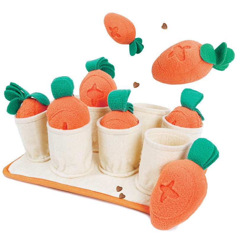Root & Reward™ – Interactive Pet Toy Product information: Product category: Bite toys Material: Polar fleece + felt cloth Specification: Yellow orange Pull radish game puzzle dog toy slow food leakage training play sniffing pet toy supplies Dog Toys
