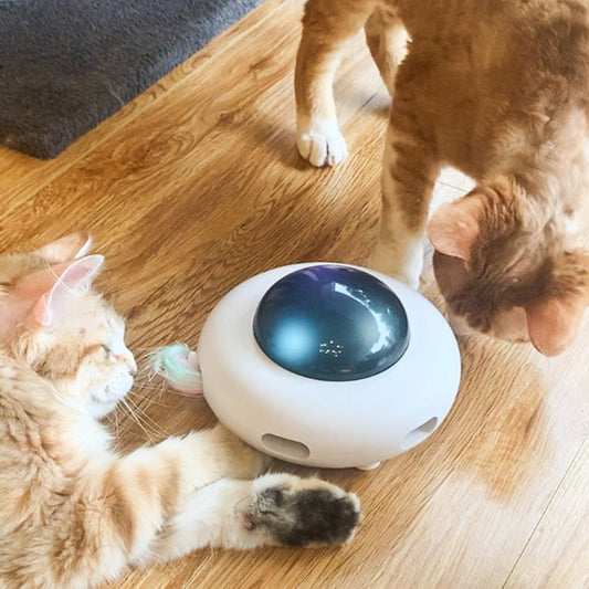 UFOPlay Overview: 100% brand new and high quality 1. Vibration activation 2. In smart mode, the cat's paw vibration triggers the operation, entertaining the boring time, and releasing the cat's vitality Product information: Name: UFO electric cat funny ca