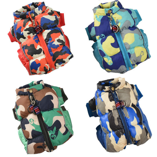 Cold Weather Dog Coat – Four-Legged Cotton Jacket New dog clothes autumn and winter pet camouflage cotton padded clothes waterproof and cold proof dog coat jacket four leg clothes cotton clothes Material: Cotton Product category: cotton padded clothes Sty