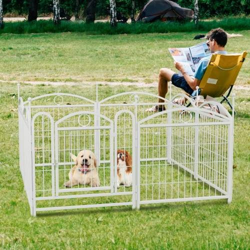 FortPaw Dog Crate 24" Foldable 8-Panel Metal Dog Playpen – Indoor & Outdoor Pet Exercise Pen (White) Create a safe, spacious, and flexible play area for your furry friend. Whether you're indoors or out, this durable and portable dog playpen provides the i