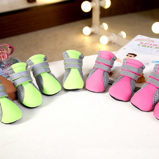 Waterproof Teddy Dog Shoes – Cute & Protective Footwear Overview: The upper part of the shoes is the fabric of the diving suit. This material makes the shoes more comfortable. The reflective double magic wand design prevents falls and is safer at night. T