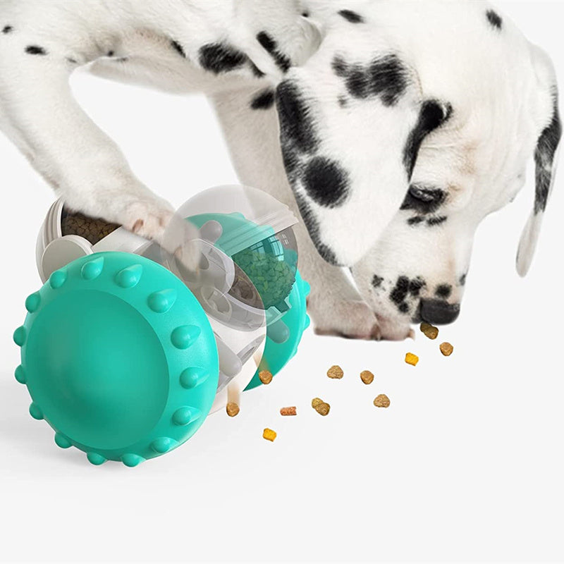 TreatRider Overview: New upgrade toy: intelligent robot tumbler design. Rolling balance system, no electric drive required, it will keep standing no matter how the dog pushes it. Dogs can be rewarded by constantly pushing it, greatly extending pet eating