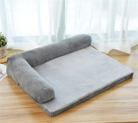 FlexiRest™ Pet Bed Product Name: Corduroy Pet Sofa Material: high-quality corduroy + non-slip cloth padding: high-density sponge Specifications: S ---- 55 * 45 * 13cm Recommended for pets under 8 kg M --- 70 * 55 * 15cm Recommended for pets under 25 kg L-