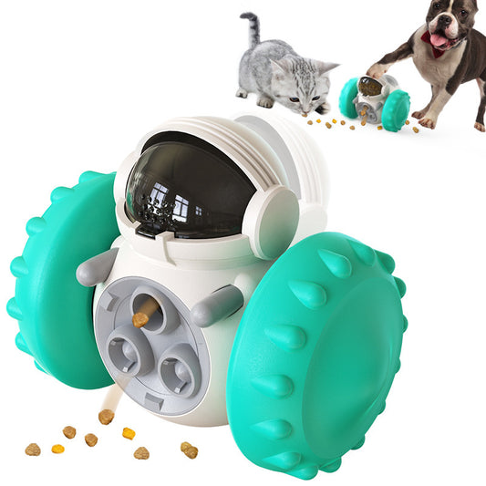TreatRider Overview: New upgrade toy: intelligent robot tumbler design. Rolling balance system, no electric drive required, it will keep standing no matter how the dog pushes it. Dogs can be rewarded by constantly pushing it, greatly extending pet eating