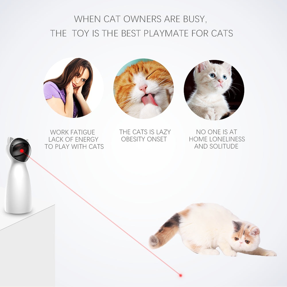 LaserChase™ – Smart LED Toy for Cat Exercise Overview: 1.Laster light for all cats, best playmate for cats 2.Automatic cat teaser laser rotation 3.Adjustable circle ranges,5 different circling ranges 4.Handheld mode, let the owner and cats have the opport