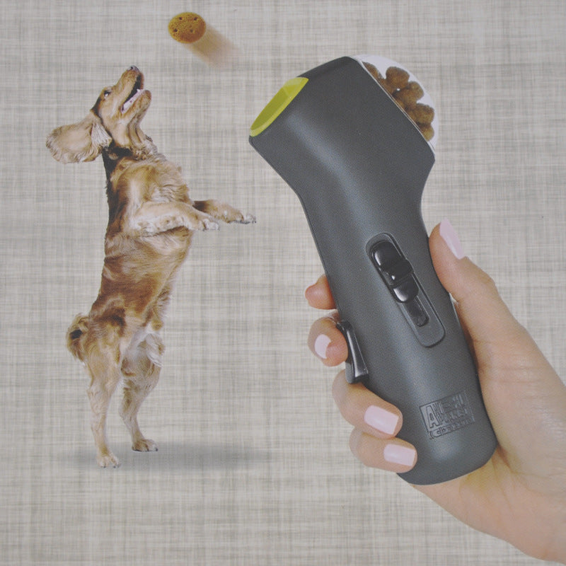 SmartBite Dog Game Overview: Raining missile firing interactions to stimulate pet activity. Have fun with pets and enjoy the good times. Specifications: Height 18cm Bottom length 7.5cm Width 3.5cm Material: PP Package Content: 1x Snack Launcher Dog Toys