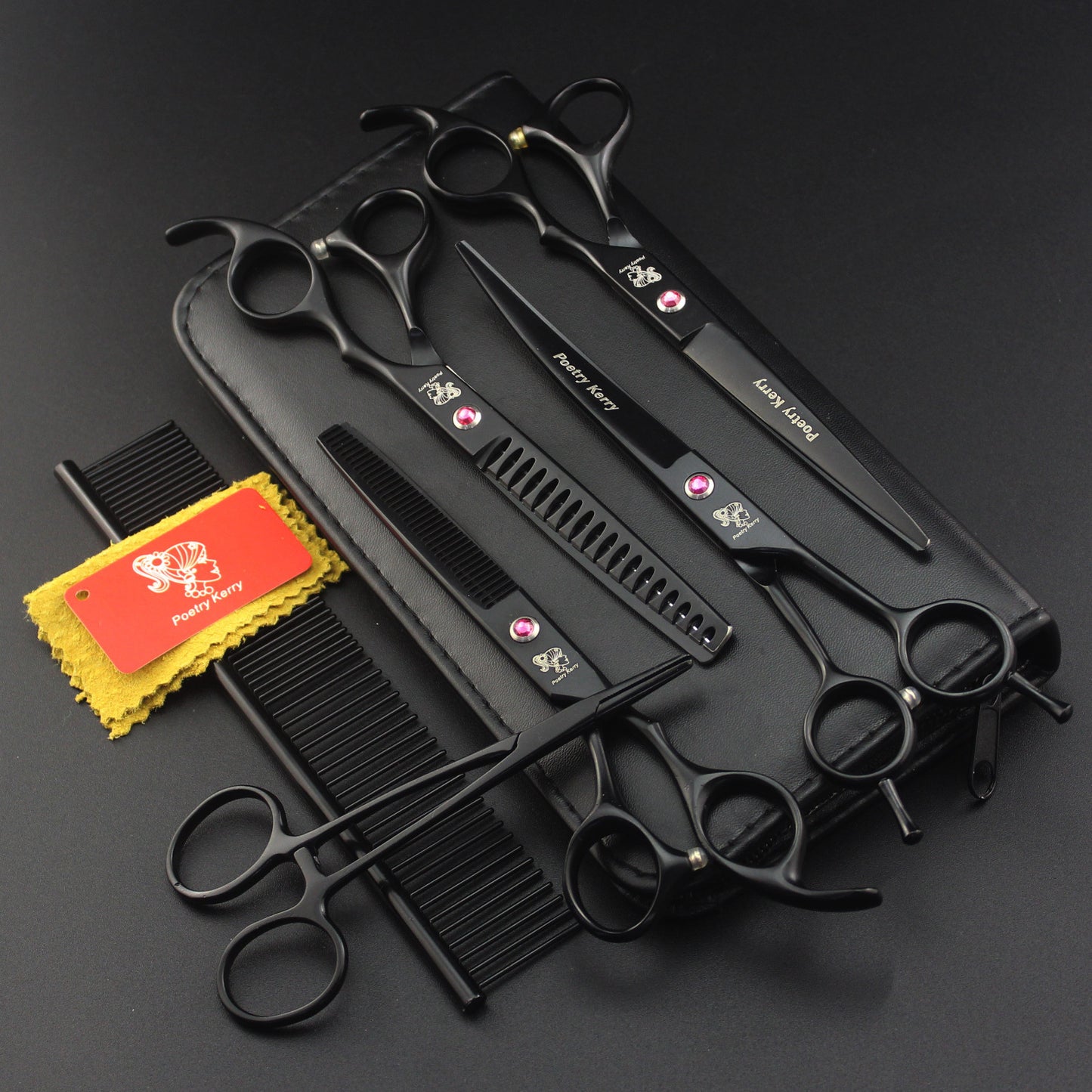 SnipMate™ Pet Hair Cutter Purpose: Beauty Shape: straight Material: Stainless steel Surface treatment: fine polishing Package list: 7.0-inch hand shaped straight+7.0-inch curved+6.5-inch dense teeth+7.0-inch fishbone teeth+comb+hemostatic forceps Pet Groo