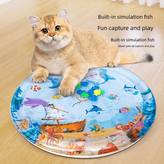 Cooling Pet Bed – Summer Ice Mat for Dogs & Cats Overview: The enhanced thickness ensures water playmat durability and long-lasting use. This water playmat features a fish design that captures the attention of pets and children. This water playmat for cat