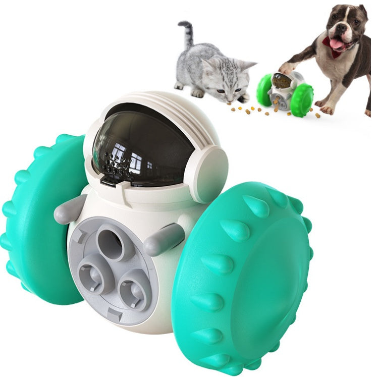 TreatRider Overview: New upgrade toy: intelligent robot tumbler design. Rolling balance system, no electric drive required, it will keep standing no matter how the dog pushes it. Dogs can be rewarded by constantly pushing it, greatly extending pet eating