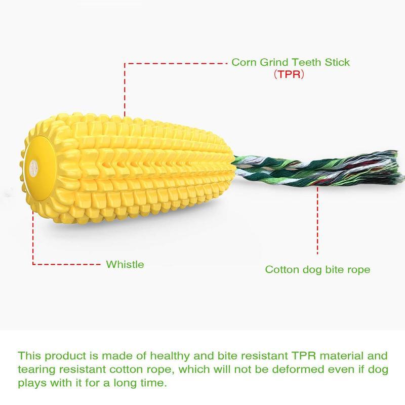 Durable Corn Rope Toy – Fun & Squeaky Dog Chew Product DescriptionUnique Design: The newly designed corn zigzag-shapedmolars can be brushed to pet dog's calculus bothhorizontally and vertically. Almost Indestructible: The indestructible dog chew toysTeste