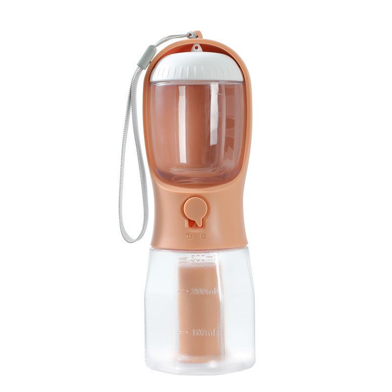 FurGo Multi-Cup Overview: 1. 3-in-1 Design: This pet water bottle features a built-in 300ml water, 100g food container, and waste bag compartment, providing all-in-one convenience for pet owners on the go. 2. Built-in Filtration System: The water dispense