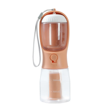 FurGo Multi-Cup Overview: 1. 3-in-1 Design: This pet water bottle features a built-in 300ml water, 100g food container, and waste bag compartment, providing all-in-one convenience for pet owners on the go. 2. Built-in Filtration System: The water dispense