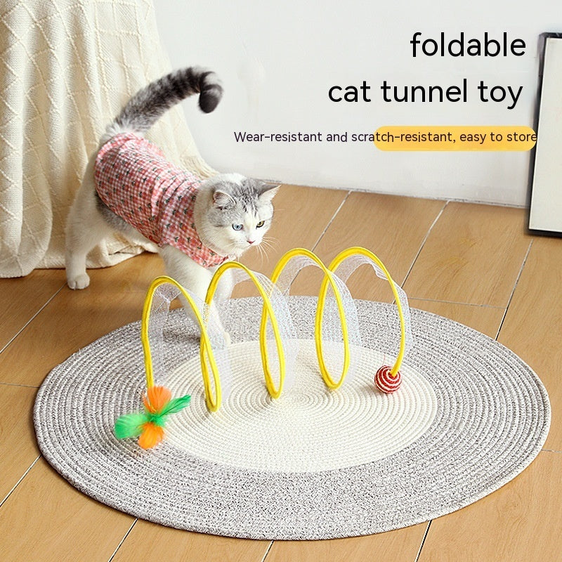 S-Tunnel – Foldable Outdoor Play Tunnel for Cats Overview: Elastic collapsible cat tunnel - Cats can be free to travel through it, both sides with the cat's favorite mice and feathers, respectively, can give your cat to this toy more love. Not only is it