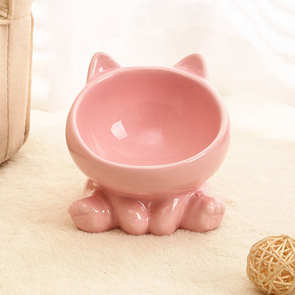 BevelPaw Pet Feeder Product information: Material: Ceramic Applicable object: Cat Specifications: stretch Blue, stretch pink, stretch White, stretch Green, stretch orange, stretch black Category: Pet tableware Size: Packing list: Bowl*1 Product Image: Bow