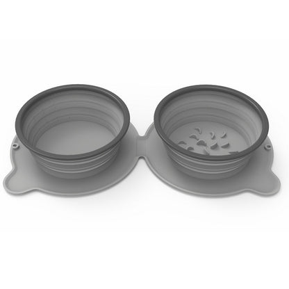 FurFold Pet Bowl Set Overview: 1. Foldable Dual Bowl: Collapsible dog bowls, that feed your pets with food & water at the same time, Portable with compact size, save your space when traveling, walking 2. High-Quality Material: Dog travel bowls are made of