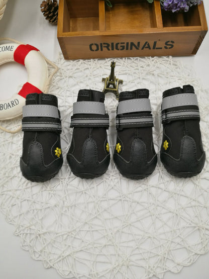 PawTrek™ Everyday Dog Shoes Features: 1. Waterproof PVC sole helps keep your feet dry, so dogs can wear them on light snow or muddy and wet streets. 2. The non-slip sturdy sole provides a protective layer to withstand hot and cold surfaces such as ice and
