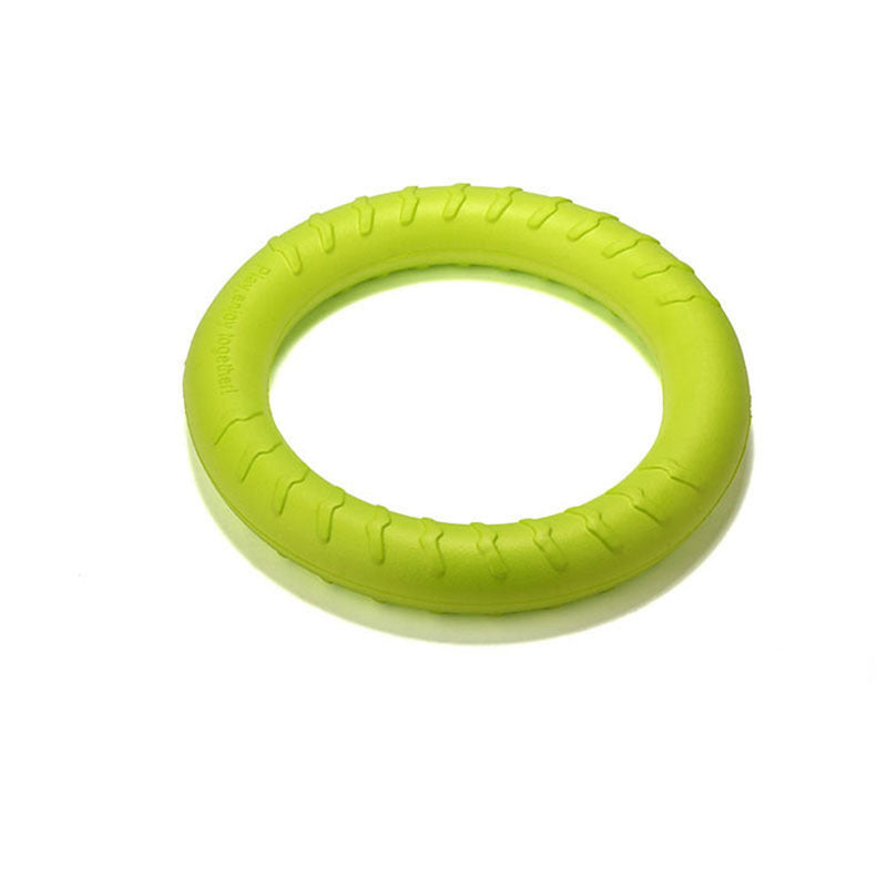 Tough Pull Ring – Interactive Training Toy for Dogs Overview Light material can float water. Convenient training and diverse gameplay This toy dog ring is environmental and non-toxic, It is gentle on a dog's mouth and owner's hand dog. It is super strong