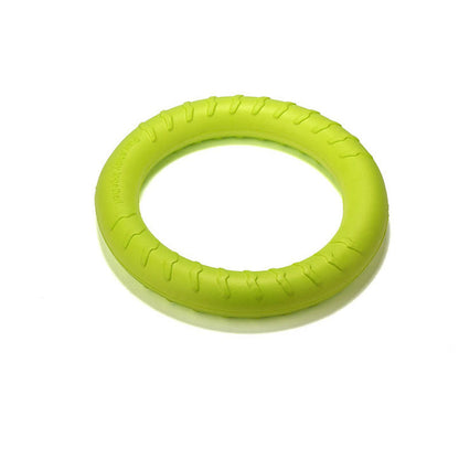 Tough Pull Ring – Interactive Training Toy for Dogs Overview Light material can float water. Convenient training and diverse gameplay This toy dog ring is environmental and non-toxic, It is gentle on a dog's mouth and owner's hand dog. It is super strong
