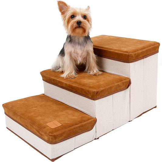 PawFold Pet Stairs Product Information: Color: brown Material: flannel + cotton Maximum load-bearing capacity: 25KG Packing Cloth storage box *1 Pet Steps & Ramps