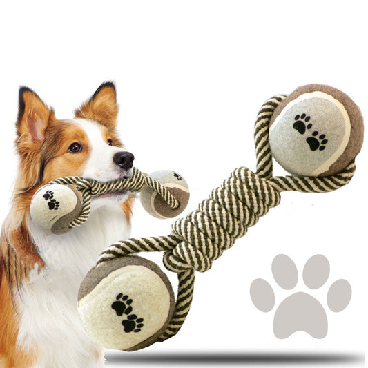 TugTennis™ Product Information: Product Name: Tennis cotton rope dumbbell toys Product Category: Knot toys Product specifications: Ball diameter 6.5cm, total length 25cm, error 1cm, Product weight: 200g Material: cotton and linen rope, elastic rubber ball