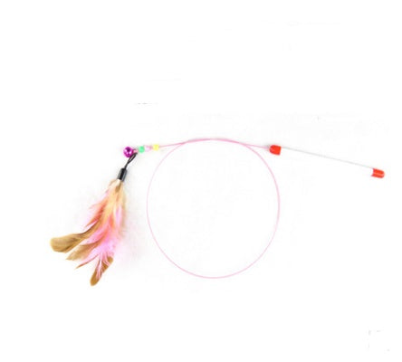 Handmade Wooden Cat Teaser – Fun Stick & Mouse Toy Product name: Solid wood funny cat stick toy Product material: solid wood hemp feather rope bell Feathers & Teasers