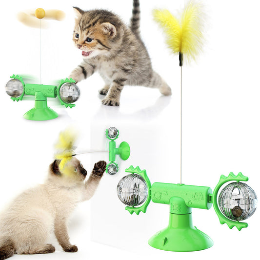 GlowSpin™ When the cat is playing, the toy can swing back and forth freely without falling over. Driven by the self-weight module at the bottom, the toy can be moved forward or backward by swinging. When the product is laid horizontally, the toy can also