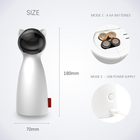 LaserChase™ – Smart LED Toy for Cat Exercise Overview: 1.Laster light for all cats, best playmate for cats 2.Automatic cat teaser laser rotation 3.Adjustable circle ranges,5 different circling ranges 4.Handheld mode, let the owner and cats have the opport
