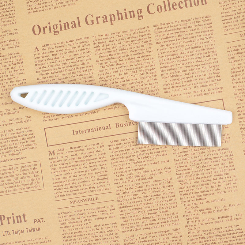 FleaFine™ Pet Comb Product Name: With handle in addition to flea comb Product color: white Product specifications: small (full length 14CM width 3CM) needle row (long 5CM needle length 1CM) Large (full length 18CM wide 4.5CM) needle row (length 6.5CM need