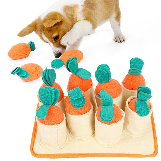 Root & Reward™ – Interactive Pet Toy Product information: Product category: Bite toys Material: Polar fleece + felt cloth Specification: Yellow orange Pull radish game puzzle dog toy slow food leakage training play sniffing pet toy supplies Dog Toys
