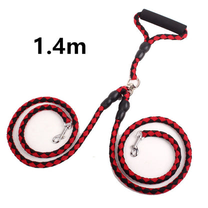 DuoLead Overview: HEAVY DUTY - Our Strong and heavy duty leash is constructed from high-quality real mountain climbing nylon rope. Made with strongest 1/2 inch diameter rock climbing rope and very durable metal clip hook for you and your dog safe. REFLECT