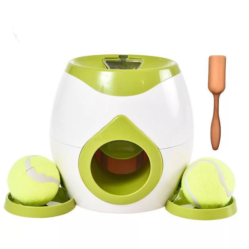 PlaySnack Overview: 1. This is a good helper to train your dogs. --Training your dog to put the ball into the machine --Wait for the ball roll out along the track (Please note the ball does not fly out by being launched) 2. The snack will also roll out al