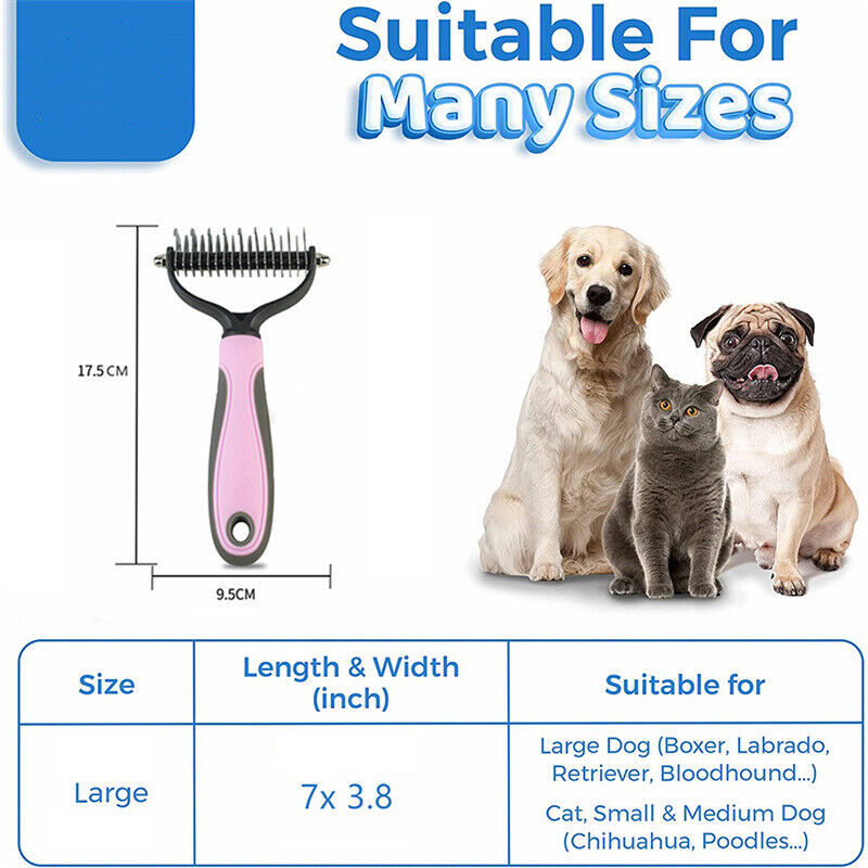 DualFur™ – 2-Sided Deshedding & Dematting Pet Comb Product Details： Dual-Sided Design: Start with 9 teeth side for stubborn mats and tangles and finish with 17 teeth side for thinning and de-shedding. Achieve faster and more professional de-matting and gr