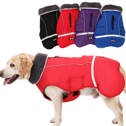 Reflective Warm Coat – Safety & Comfort for Large Dogs Material: waterproof nylon + polar fleece + flocking Product category: vest Style: Europe and America Applicable gender: general 1. Asian sizes are 1 to 2 sizes smaller than European and American peop