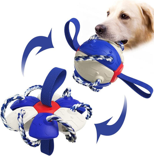 PawKick™ 2-in-1 Frisbee Ball Dog Toy – Bounce, Chew, Tug, and Play Anywhere! Take fetch and tug-of-war to the next level with this super creative transforming Frisbee Ball! Whether it’s flying high through the air or bouncing back into a sphere mid-flight