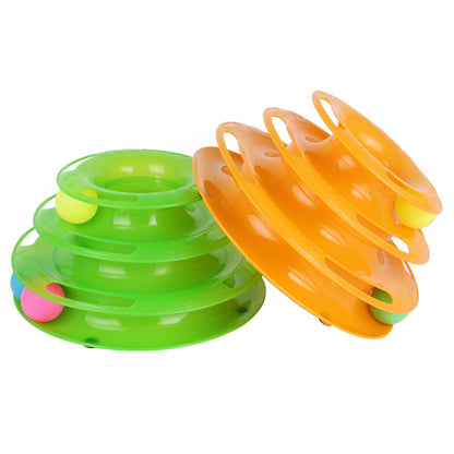 TurboTower™ Features Stacked play station perfect for one or more cats Sturdy construction stands up to vigorous play Three levers for an exciting fun Balls spin and roll to excite kitty's desire to play Non-skid pads at the bottom Come with three colorfu
