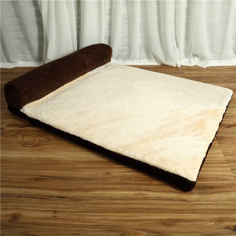 FlexiRest™ Pet Bed Product Name: Corduroy Pet Sofa Material: high-quality corduroy + non-slip cloth padding: high-density sponge Specifications: S ---- 55 * 45 * 13cm Recommended for pets under 8 kg M --- 70 * 55 * 15cm Recommended for pets under 25 kg L-