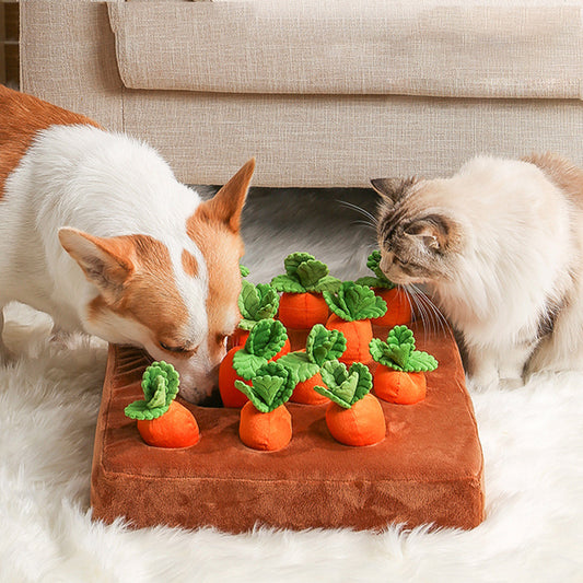 CarrotSniff – Plush Chew & Snuffle Toy for Dogs Overview: 1. Comfortable Fabric: The exterior is made of high-quality crystal cotton soft fabric, and every interior part is fully filled. High resilience, cotton not easy to fall out of it, not afraid of sq