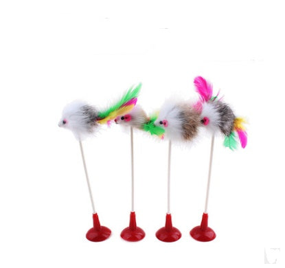 Handmade Wooden Cat Teaser – Fun Stick & Mouse Toy Product name: Solid wood funny cat stick toy Product material: solid wood hemp feather rope bell Feathers & Teasers