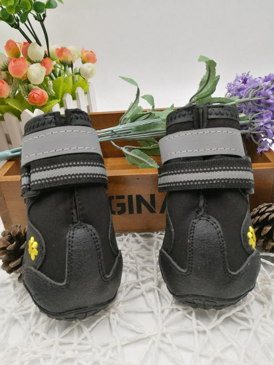 PawTrek™ Everyday Dog Shoes Features: 1. Waterproof PVC sole helps keep your feet dry, so dogs can wear them on light snow or muddy and wet streets. 2. The non-slip sturdy sole provides a protective layer to withstand hot and cold surfaces such as ice and