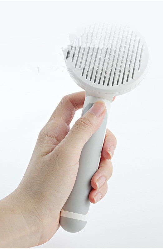 GlideMate™ Pet Grooming Comb Overview: - 135-degree needle comb, no damage to pet skin - Open knots and hair removal, comb through to the end - Round comb handle, not tired after holding - One-key self-cleaning, easy to clean Specification: Material: ABS,