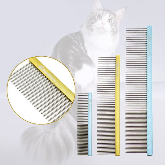 Colorful Stainless Steel Pet Grooming Comb Give Your Pets a Spa-Quality Groom at Home Upgrade your pet’s grooming routine with this vibrant stainless steel comb — expertly designed to remove loose hair, tangles, and dirt while being gentle on your furry f