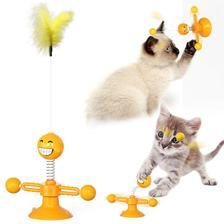 GlowSpin™ When the cat is playing, the toy can swing back and forth freely without falling over. Driven by the self-weight module at the bottom, the toy can be moved forward or backward by swinging. When the product is laid horizontally, the toy can also