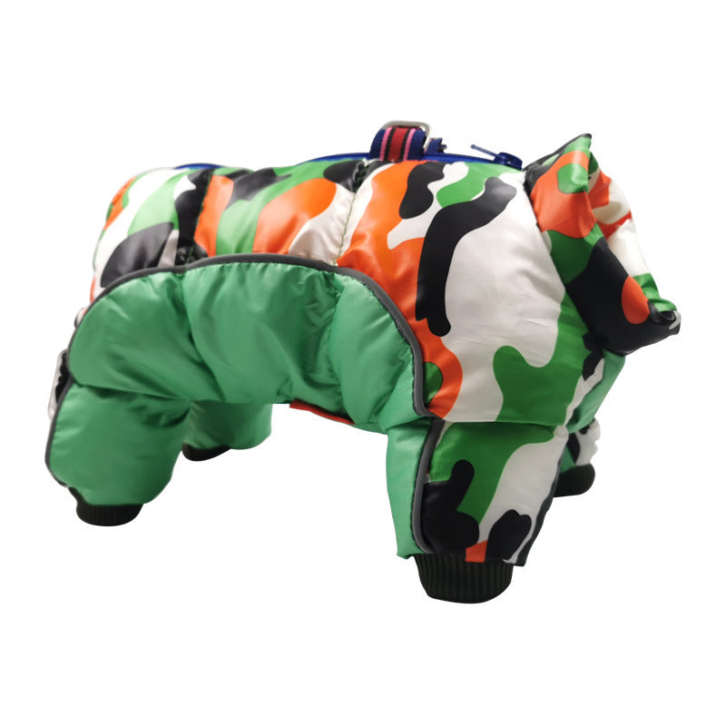 Cold Weather Dog Coat – Four-Legged Cotton Jacket New dog clothes autumn and winter pet camouflage cotton padded clothes waterproof and cold proof dog coat jacket four leg clothes cotton clothes Material: Cotton Product category: cotton padded clothes Sty