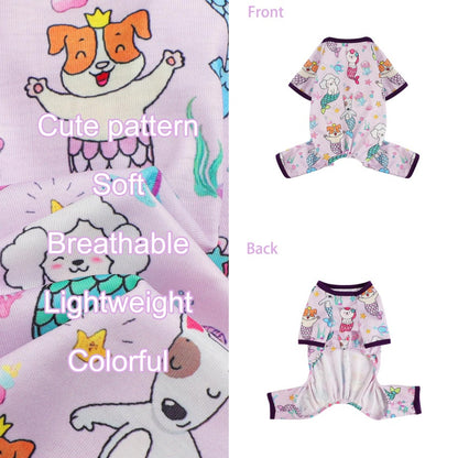 PawJamas™ Mermaid Edition MADE FOR FALL SPRING & SUMMWER: Our pet pajamas crafted in poly-cotton blend. The fabric of these puppy clothes is SOFT, STRETCHY and BREATHABLE. The dog pajamas is warm enough for all-day wear, sleep time. Your fur baby will be