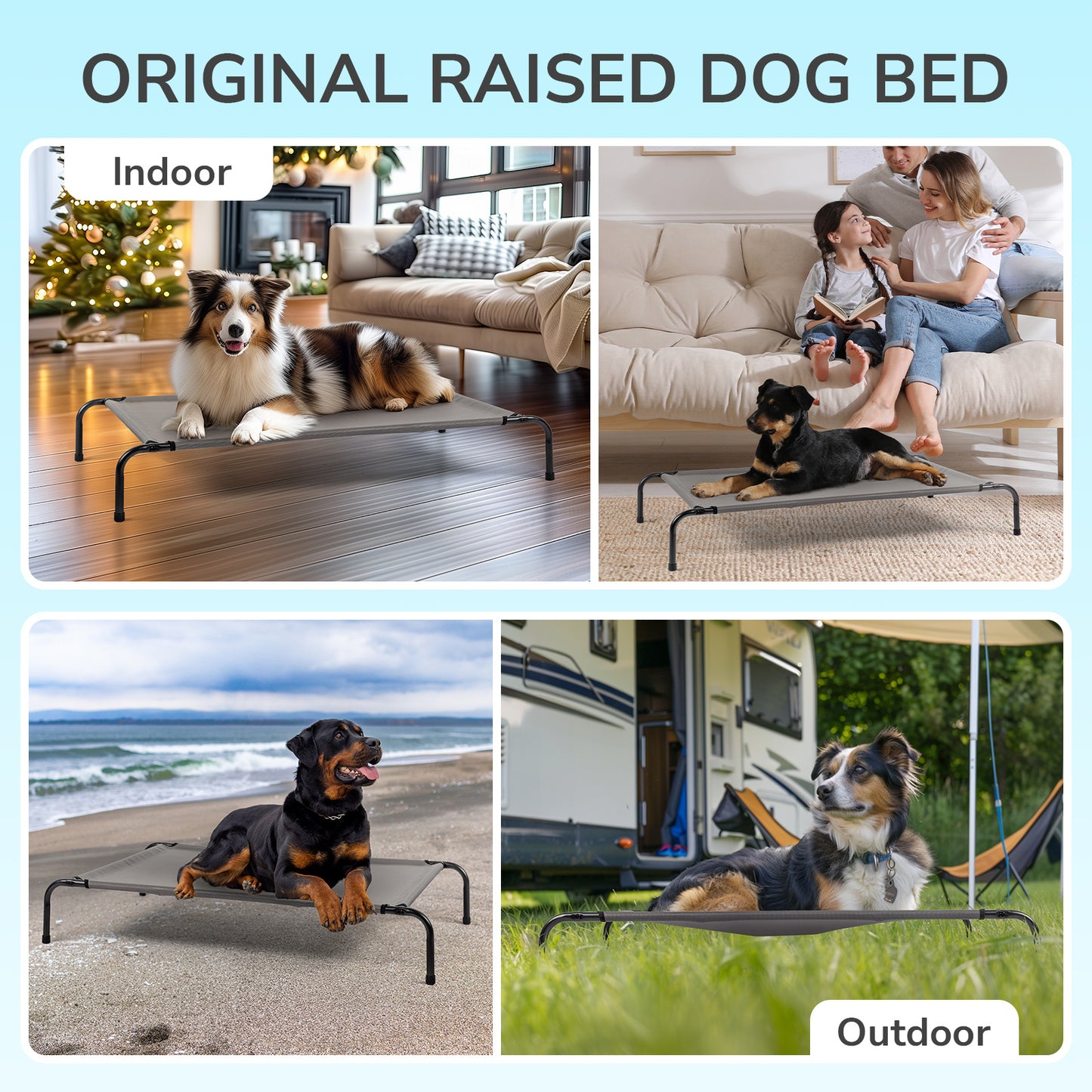 BreezeRest™ – Cooling Kennel for Small to Large Pets Introductions: Comfortable pet bed. Elevated Dog Bed lifts your doggy pal off wet, muddy grass to keep him clean and cool, especially on rainy or hot days as it can elevate pets more than 8 inches off t