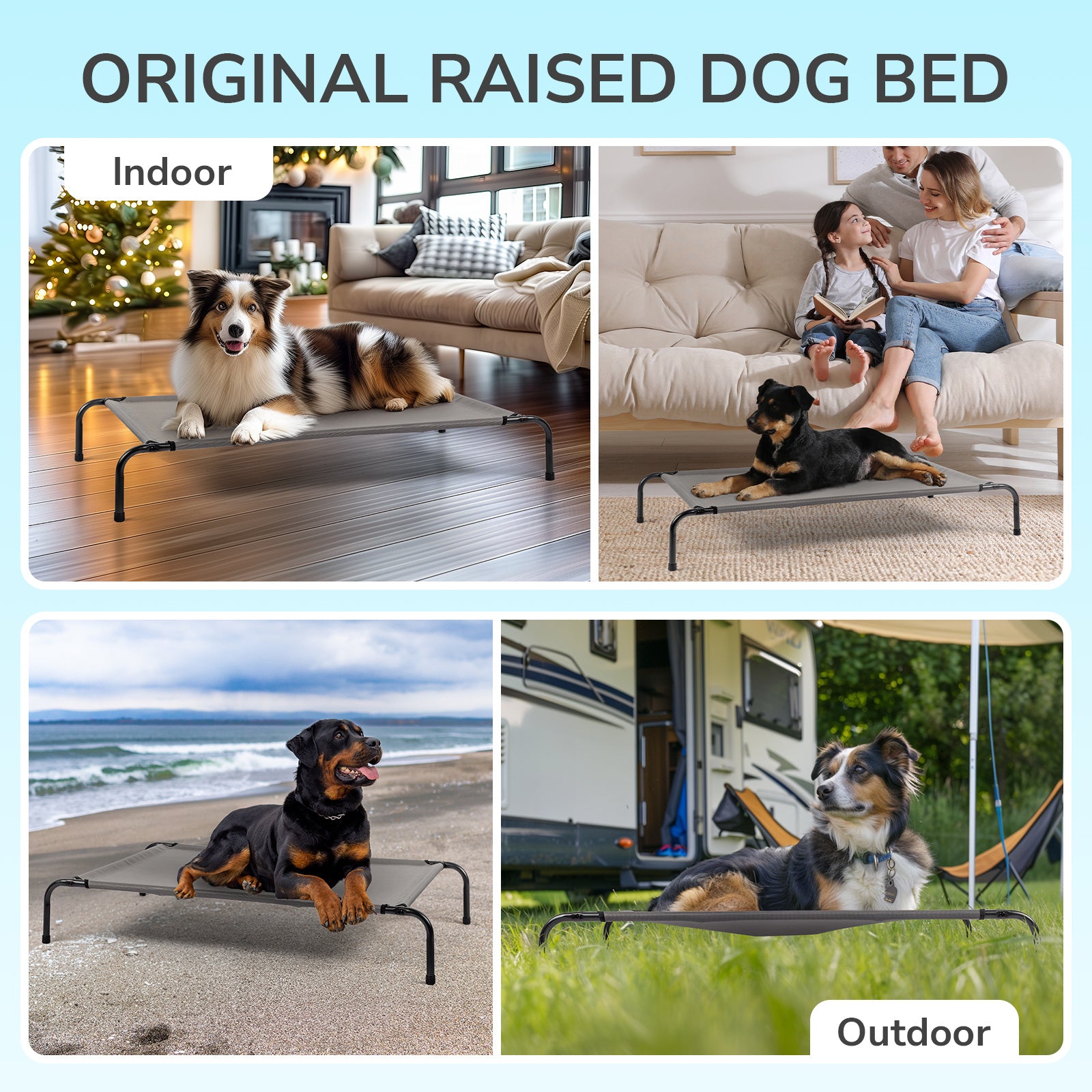 BreezeRest™ – Cooling Kennel for Small to Large Pets Introductions: Comfortable pet bed. Elevated Dog Bed lifts your doggy pal off wet, muddy grass to keep him clean and cool, especially on rainy or hot days as it can elevate pets more than 8 inches off t