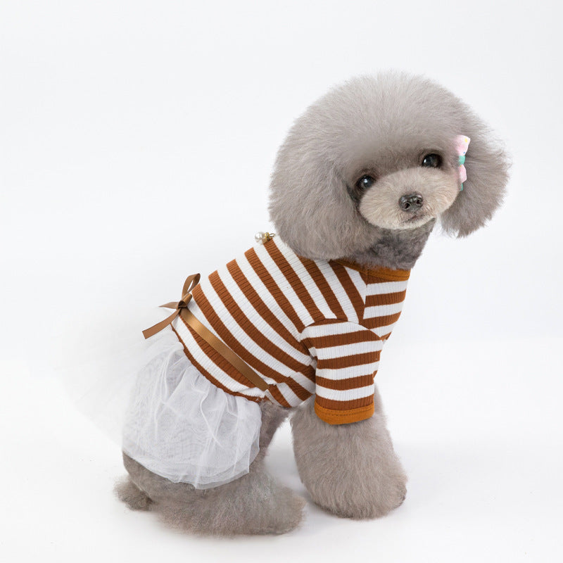Teddy Bear Dog Outfit – Cute Clothes for Small Pets Product information: Material: cotton Product category: skirt Applicable gender: female Color: coffee, dark blue Size: XS, S, M, L, XL Packing list: Pet clothing*1 Pet Dresses