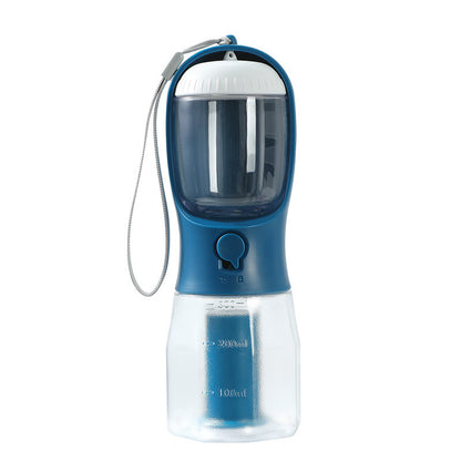 FurGo Multi-Cup Overview: 1. 3-in-1 Design: This pet water bottle features a built-in 300ml water, 100g food container, and waste bag compartment, providing all-in-one convenience for pet owners on the go. 2. Built-in Filtration System: The water dispense